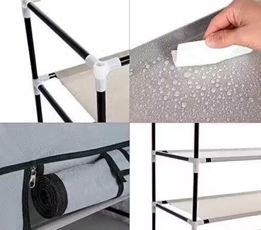 Image of Sturdy 6-Layer Shoe Storage Rack with Covered Design Ideal for Home Hallway or Bedroom Navy Blue