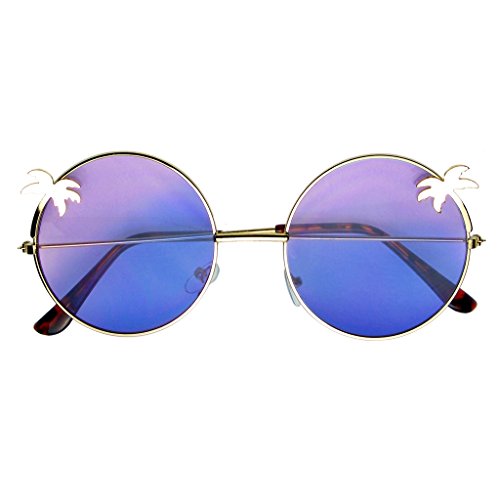 Emblem Eyewear - Indie Palm Tree Gradient Lens Redondo Hippie Gafas De Sol (Azul Morado)