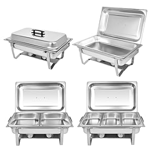 Chafing Dish Buffet Set[4 Pack] 8QT Stainless Steel Buffet Chafers,Catering Food Warmers Set with 7 Trays