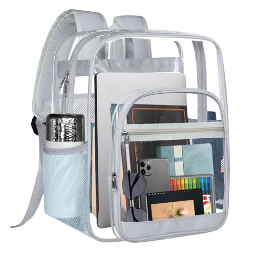 Clear Bookbag, Clear Backpack for School, Waterproof PVC Plastic Material, Reinforced Shoulder Straps Heavy Duty Transparent Backpack, See-Through Schoolbag for Sports,Stadiums,Work, Travel, College