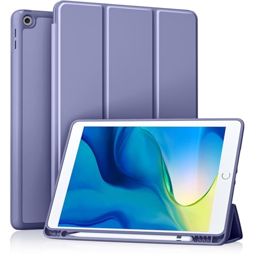 Akkerds Case Compatible with iPad 10.2 Inch 2021/2020/2019, for iPad 9th/8th/7th Generation Case with Pencil Holder, Protective with Soft TPU Back, Auto Sleep/Wake Cover, Lightpurple
