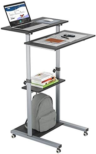 BONTEC Mobile Workstation Compact Stand-up Computer Presentation Cart Ergonomic with 4 Rolling Castors Moveable & Height Adjustable