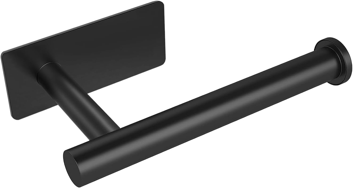 YUETToilet Roll Holder Self Adhesive Black Paper Holders Tissue Stand Hanger Bathroom SUS-304 Stainless Steel 10 Years Warranty,No Drilling Required, Strong Adhesiveness and Waterproof rectangular