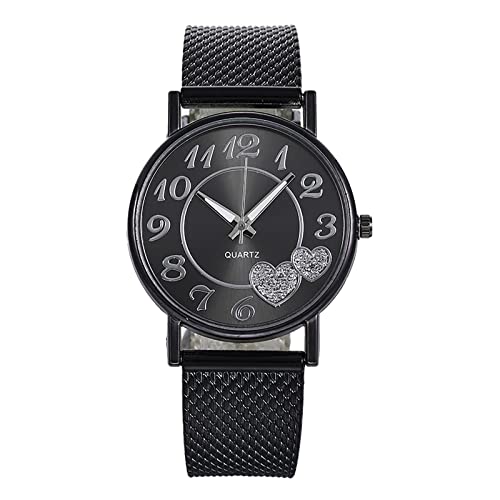 Montres sans pile pour homme - Montre rose - Montre en forme de cœur - Mouvement de Saint-Valentin - Grande femme - Quartz - Montre pas chère, Noir , taille...