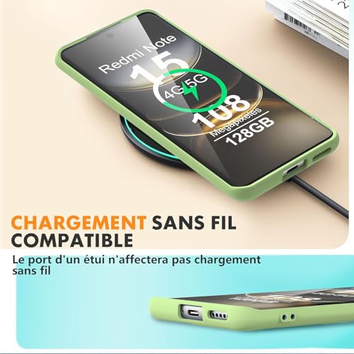 Image of DIZORO Compatible with Mi Redmi Note 15 5G Back Cover with Upgraded Square Edges for Camera Protection Shockproof Flexible Matte Liquid Silicone Mobile Phone Case (Matcha)