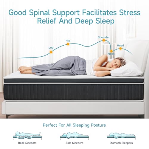 12 Inch Queen Size Hybrid Gel Memory Foam Mattress with Motion Isolation & Strong Edge Support - Medium Firm