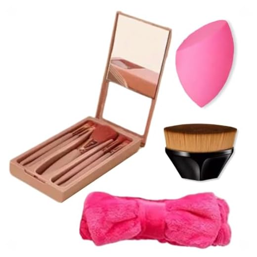 Kit de Maquiagem Estojo Espelho 5 Pinces, Esponja de maquiagem, Pincel de Base Kabuki Mágico e Tiara Make Up |Bu.bo|