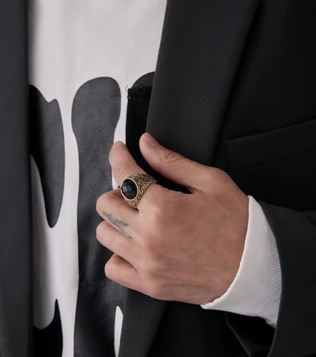 Retro Large Tiger Eye Stone Turquoise Wedding Ring For Men Classical Gothic Stainless Steel Rings3