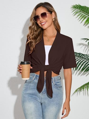 Image of Heymoments Women's Lightweight Open Front Cardigans Short Sleeve Casual Soft Knit Cardigan Sweaters with Pocket S-2XL