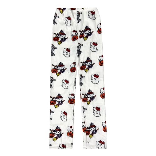 Image of BIUGNVW Anime Pajamas Pants Women Cartoon Family Christmas Pajama Pants Kawaii Flannel Pajama Pants Black and Pink