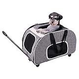 KaiLangDe Haustiertrage mit abnehmbaren Rädern Weiche Saiten Kleiner Hund und Katze Tragetasche mit Teleskopisch Gehen Griff Mesh Lüftungsfenster Sicherheitsleinenhaken