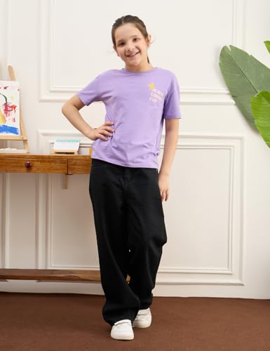 Image of Amazon Brand - Symbol Girls Cotton Strechable Oversized Graphic Printed Half Sleeves T-Shirt | Age 6-14 Years (Combo Pack of 2)