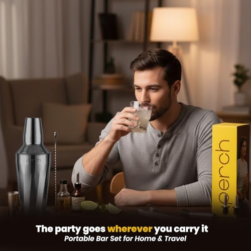 Image of O' Holic by Perch Craft 8-Piece Stainless Steel Bartender Kit|Premium Cocktail Shaker Set with Jigger 30 /60ml, Spoon,Pourer,Ice Tong, & Bar Tools|Professional Bar Set for Home &Tour Parties|Silver