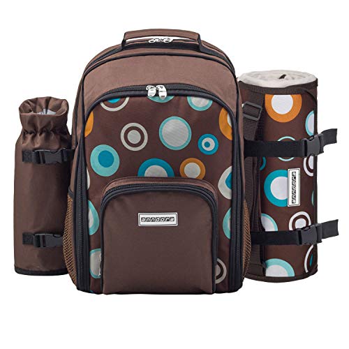 anndora Picknickrucksack 2 Personen 15 TLG. Zubehör + Picknickdecke braun Retro