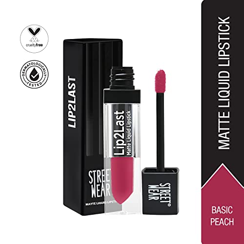 Image of STREET WEAR Lip2Last Matte Liquid Lipstick -Basic Peach (Peach) - 5 ml - Transferproof, Smudgeproof, Mask Friendly, Non-Drying Formula, Enriched With Vitamin E - Lasts AM To PM! (Pack of 2)