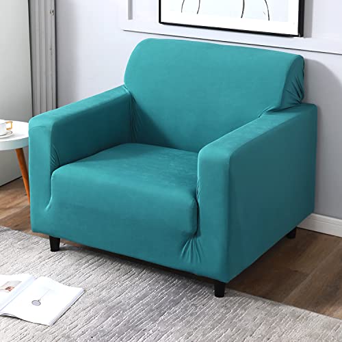 Image of HOKIPO Polyester 140 GSM Stretchable 5 Seater Sofa Cover, Dark Cyan (AR-4277-E7*2 + AR-4279-E7)