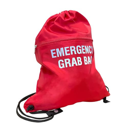 FireShield Emergency Grab Bag - Reflective Lettering Printed - Red Documents & Equipment Drawstring Bag