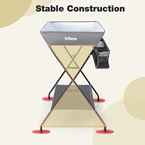 Infans Baby Changing Table, Folding Diaper Station Portable Nursery Organizer With Safety Belt And Large Storage Racks For Newborn Baby And Infant (Grey) #TOP7