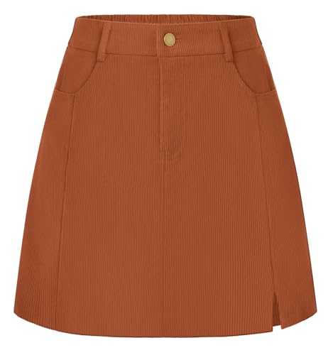 Belle Poque Women Basic Corduroy Skirt Fall Winter Short Mini Skirt with Pockets Brown L