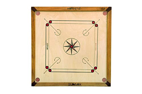 Image of KORNERS Carrom Board with Striker, Coins and Powder, Multicolor| (Natural 32-Inch Classic Board with Stand)