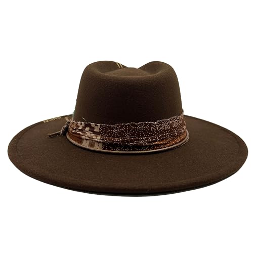 Image of Classic Wide Brim Fedora Hat for Women Man Floppy Panama Hat Western Felt Outdoor Hat with Band Sun Protection