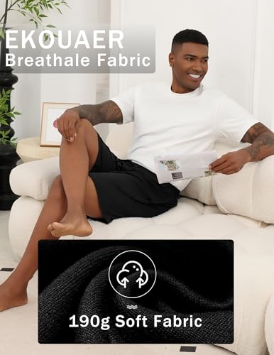 Image of Ekouaer Men's Pajama Shorts Soft Sleepwear Bottoms Elastic Waistband Loungewear Breathable Men Shorts with Pockets