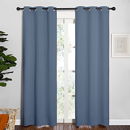 NICETOWN Blackout Curtains for Bedroom, Thermal Insulated Privacy Window Treatment Curtains & Drapes for Living Room, Nursery (Stone Blue, 34-inch Wid