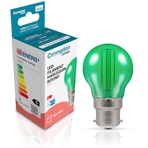 Crompton Lamps Green LED Golfball Light Bulb 4.5W B22 Harlequin | IP65 Outdoor Lights LED Bulbs | Energy-Saving Replacement for 25W Bulbs | 15,000 Hours Life | for Festoon Lights Outdoor