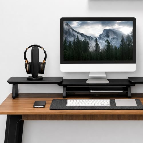 Image of Dual Monitor Stand Riser, Computer Monitor Stands for 2 Monitors, Extra Long Multifunctional Desktop Organizer Riser for Computer, Laptop (Black)