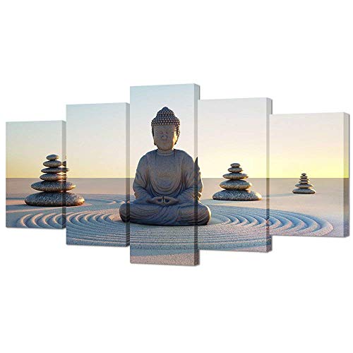 Vvovv Wall Decor - Buddha Canvas Wall Art Poster Paintings Giclee Prints White Sand Zen Stone Pictures Home Decor Modern Zen Picture Poster Canvas Contemporary Giclee Print Artwork Ready To Hang #TOP25