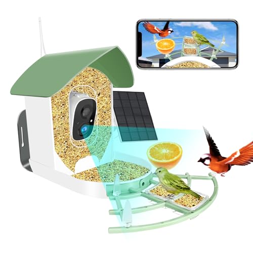 Comedero inteligente para pájaros con cámara, alimentador inalámbrico para pájaros al aire libre, 1080P HD captura automática videos de pájaros, vistas y notificaciones en tiempo real, compatible con