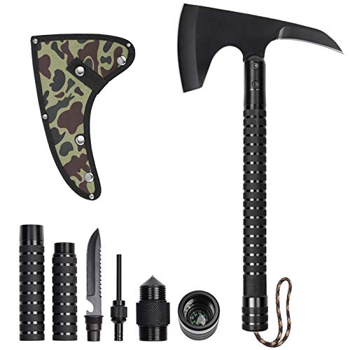 Camping Stainless Axe with Sheath 18 inch Multitool Tactical Hatchet Sickle for Camping Hiking Hunting Backpacking Emergency Outdoor Adventures Survival Hatchet Portable Folding Axe