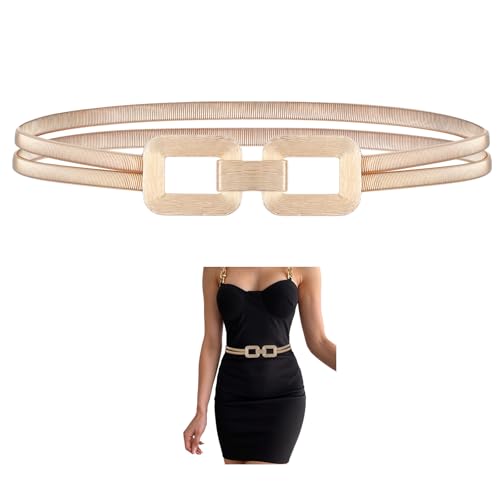 Gold Belt for Dresses Women Fancy Double-Deck Spring Skinny Gold Chain Strech Metal Belts Fashion Waist Accessories Elastic for Women
