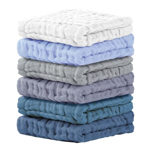 Image of Cuddle Campus Baby Washcloths 6 Packs, Muslin Washcloths Baby,Cotton Burp Cloths, Extra Absorbent and Soft Wash Clothes for Newborns, 12x12 Inches