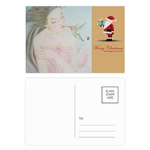Cartes postales oiseau style chinois aquarelle pour vœux de Noël lot de 20