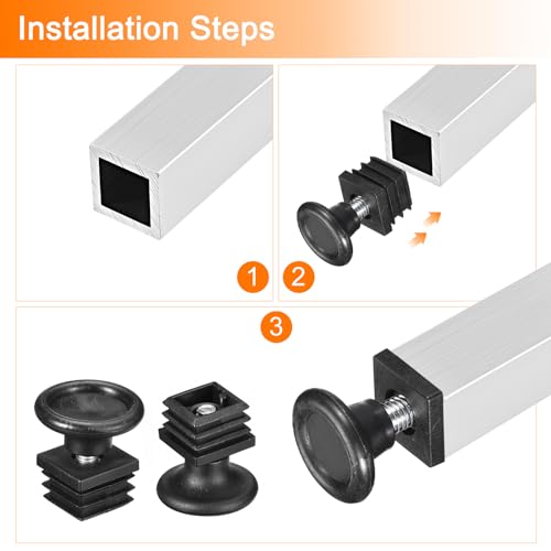 Image of uxcell 8Pcs Inserts for Square Tubes with Leveling Feet, for 0.98 inchx0.98 inch OD Square Tube, M8-1.25mm Thread Black Plastic Furniture Chair Blanking End Caps Insert Plugs