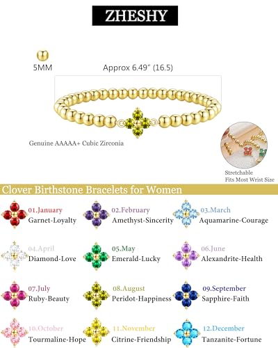 ZHESHY Birthstone Gold Bracelets for Women Trendy Clover Charm Bracelets - image 3