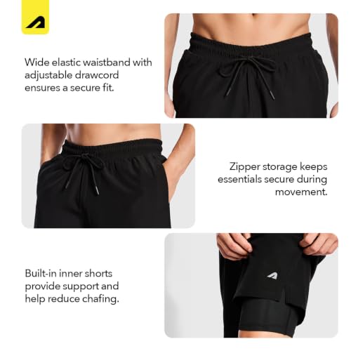 Image of Boldfit Mens Duo Shorts 2-in-1 Compression Short for Men with Inner Liner Workout Shorts with Zipper Pocket & Mobile Pocket Exercise & Gym Training Sports Short, Black
