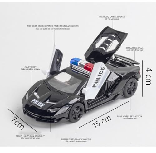 Image of Lamborgini Police Model Car with Box, Zinc Alloy Pull Back Toy car with Sound and Light for Kids Boy Girl Gift [Colors as Per Stock] (Lamborgini Police)