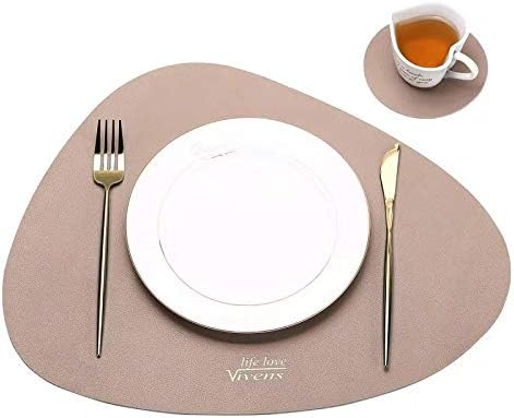 VIVENS Placemats, PU Leather Table Mats and Coasters Set of 2,Heat Insulation Stain Resistant Non-Slip Placemat Waterproof Washable Colourful Table Mats (Pink)