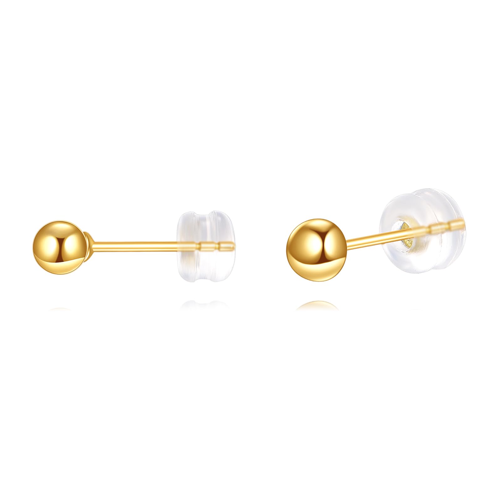 KECHO 18K Real Yellow Gold Ball Stud Earrings Solid Gold Ball Stud Earrings for Women