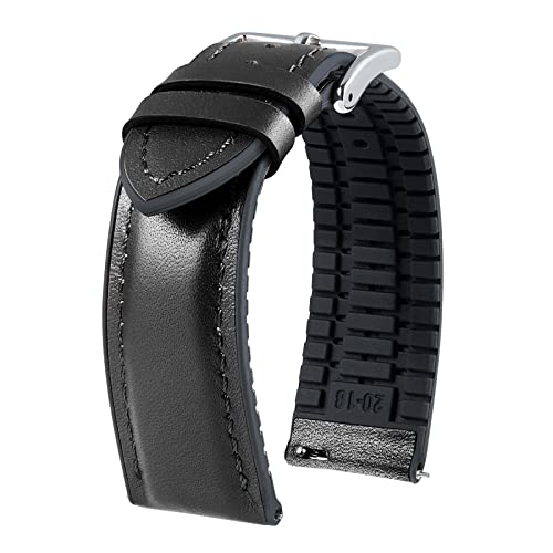 Image of BINLUN Leather Silicone Watch Bands 14mm 16mm 18mm 19mm 20mm 21mm 22mm Quick Release Breathable Micro-Perforated Leather Silicone-Lined Hybrid Watch Straps Silver /Black /Gold Buckle Men Women