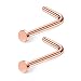 Ruifan 18G 316L Surgical Steel Nose Stud L Shaped Ring with 2MM Flat Top Piercing Jewelry 2PCS - Rose Gold