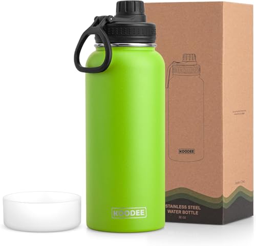Image of koodee Insulated Water Bottle, 32 oz Stainless Steel Double Wall Vacuum Wide Mouth Sport Bottle with Leakproof Spout Lid (Apple Green)