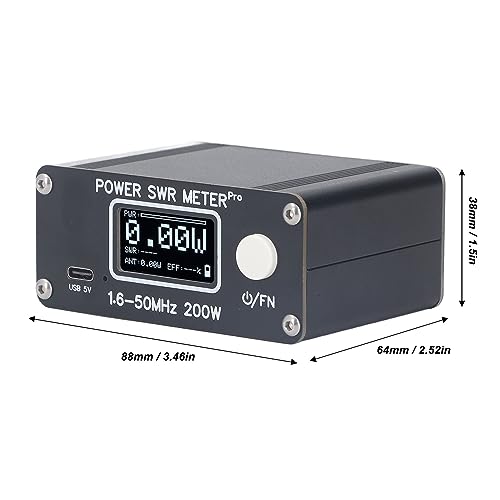 Image of HF SWR Power Meter, Digital Rechargeable 1.6 to 50MHz 0.5W to 200W Power Standing Wave Tester with 1.29in OLED Alarm Function for Ham Radio SO239 Black 1 Pack