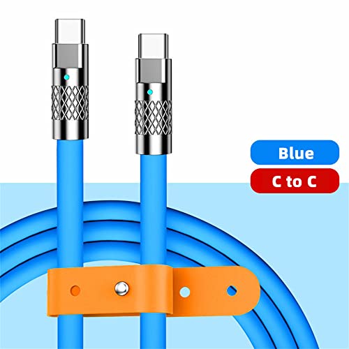 Image of cablecc Type C USB-C to USB-C Liquid Silicone Ultra Soft 120W Power USB2.0 Data Blue Cable Fast Charge for Laptop Tablet Phone 1M