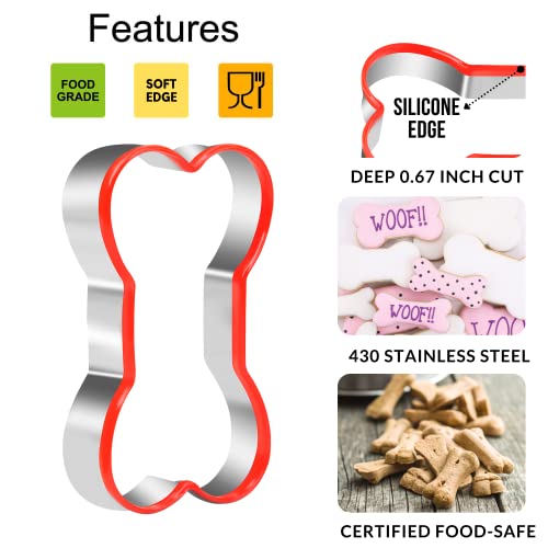 Kaishane Bone Cookie Cutters Set, 3 Pcs Dog Bone Biscut Cutters Set Stainless Steel With Red Environmental Pvc For Diy Baking Fondant Cake Molds Dog Treats - 3.9/3.1/2.4In #TOP1