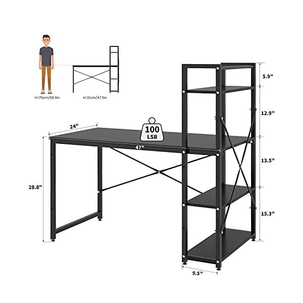 Dripex 4 Tier Shelving Computer Desk Home Office Desks Student PC Workstation Laptop Table - Image 3