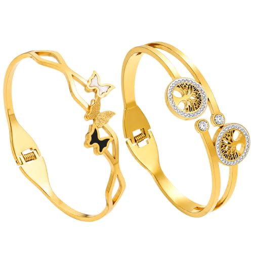 Image of Stylish Gold Plated Bangle for Women | Daily Use Stainless Steel Kada | Anti-Tarnish Waterproof Cuff | Multicolour Crystal Evil Eye | Daily Wear Bracelet For Womens | Premium Gift For Girl