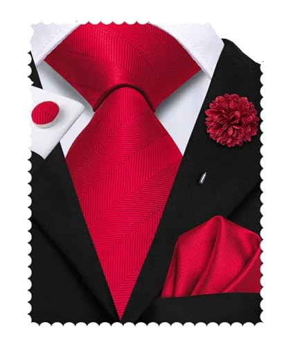 Image of Hi-Tie Mens Paisley Floral Striped Ties Set Silk Necktie and Lapel Pin for Men Pocket Square Cufflinks Set Business Wedding